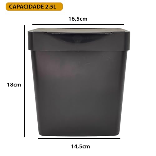 Kit Pia Cozinha Duas Peças Lixeira 2,5l Dispenser 550ml de Detergente Conjunto Organizador (Preto)