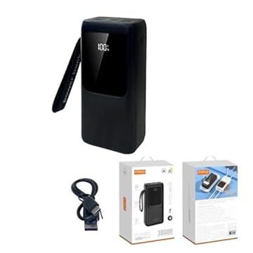 Carregador Portátil Power Bank 30000mAh com LED 22,5W Carregamento Rápido Quatro Entradas USB Entrada Tipo-C Entrada Micro-Usb Com 2 Cabos Inclusos na Bateria para Tipo-C Cabo para Iphone LIGHTNING