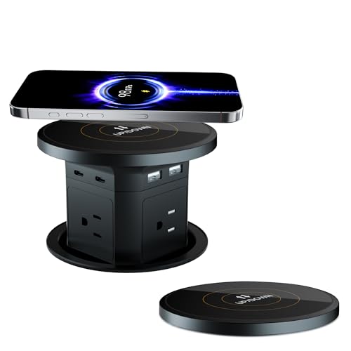 9-in-1 Pop-Up Outlet with Wireless Charging – 4 AC & 4 USB Ports, 2500W Overload Protection, 100-240V Global Voltage, 4-1/8