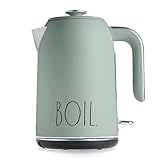 Rae Dunn Electric Hot Water Kettle - Stainless Steel Coffee Maker, Tea Kettle, Swivel Base, With Automatic Shut Off Boil-Dry Protection, Easy Pour Pitcher, 1500 Watt Boiling Power, 1.7 Liters (Sage)