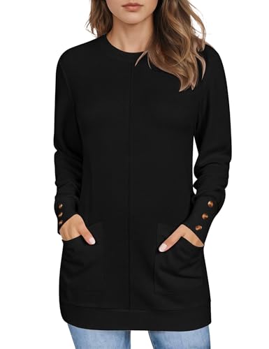 LOMON Long Sleeve Womens Tunic Tops to Wear with Leggings Loose Fit Crew Neck T Shirts with Pockets