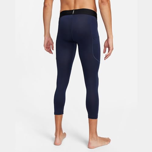 Nike Calça legging masculina Pro Dri-Fit 3/4 de comprimento (FB7950-451, obsidiana/branca), Obsidian
