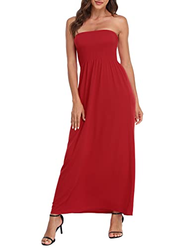 HDE Women's Strapless Maxi Dress Plus Size Summer Sundress Smocked
