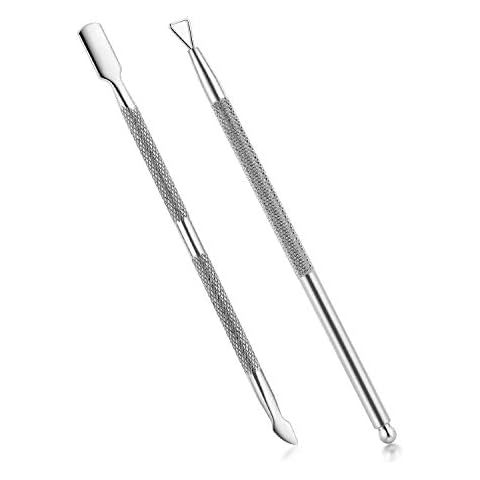 2PCS Cuticle Pusher and Cutter with Storage Case,Professional Cuticle Pusher Nail Polish Remover Stainless Steel Manicure Tool Set,Durable Pedicure Manicure Tools for Fingernails Toenails (Silver) Cover