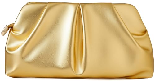 ChrisWish Women's Dressy Evening Bag Ruched PU Leather Clutch Purse with Detachable Metal Chain, Crossbody Shoulder Bag for Party Wedding(Gold)