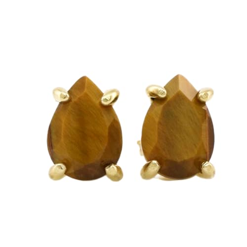 Boucles d'oreilles œil de tigre naturel en argent 925 anti-allergie pour femme