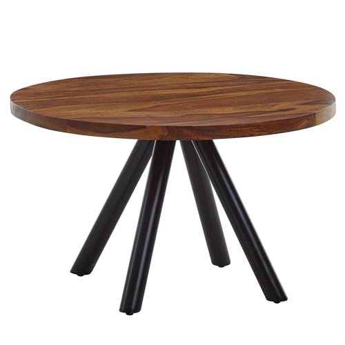 FineBuy Table Basse de Salon Sheesham Bois Massif et Métal 60x60x35 cm Ronde | Petite Table de Canapé Marron | Design Table d&rsquo;appoint Style Moderne