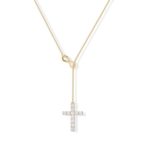 Poxtex Infinity Necklace for Womens 14K Gold Plated Cubic Zirconia Large Cross Pendant Necklaces Non Tarnish Minimalist Jewelry Faith Cross Gifts