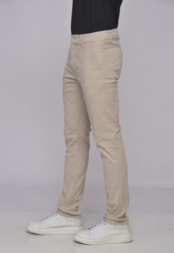 Calça Sarja Masculina Conforto Elastano Slim Fit 7898 Cor: Bege Claro (42)