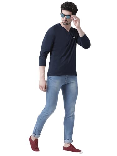 Image of Men's V-Neck Full Sleeves Cotton Lycra T-Shirt