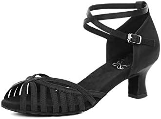 HXYOO Ballroom Dance Shoes for Women Salsa Latin Indoor Performance S02(Black-2" Heel,10)