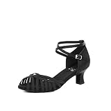 HXYOO Ballroom Dance Shoes for Women Salsa Latin Indoor Performance S02(Black-2" Heel,10)