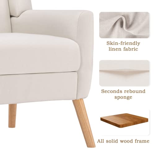 Idealismliving Accent Chair, Living Room Chair With Upholstered Button Tufted, Sofa Chair With Solid Wood Legs, Mid Century Modern Armchair Reading Chair For Bedroom, Living Room, Study Room (Beige) #TOP3