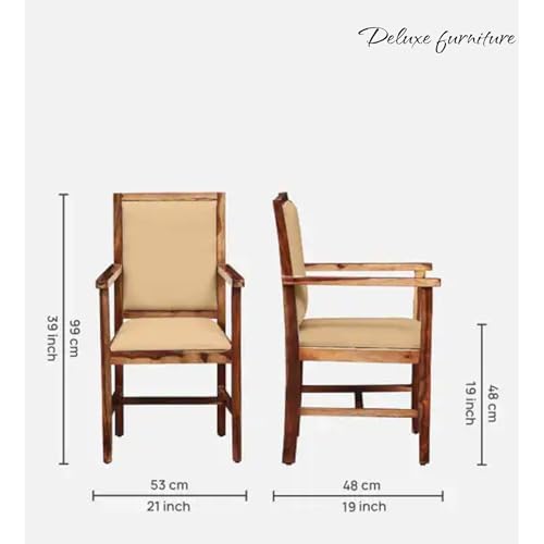 Image of Solid Wooden Chair | Arm Chair for Living Room, Bedroom & Home (48D x 53W x 99H Centimeters (Peshtigo-Rustic Teak, One Seat)