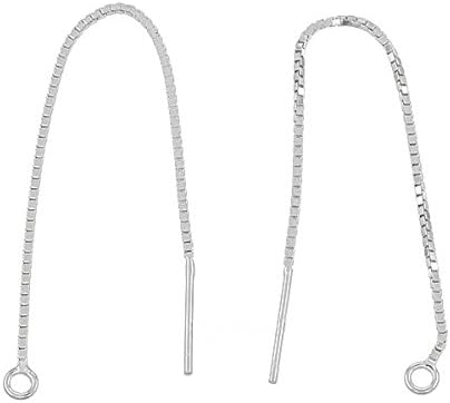 1 Pair Sterling Silver Dangle Earring Box Chain Ear Thread 70mm