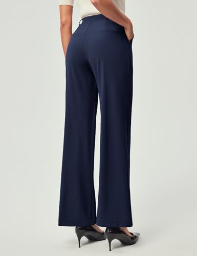 Image of IUGA Dress Pants Women Stretchy Wide Leg Work Pants Business Casual Outfits | Teacher Outfits for Women, Work Clothes, Trousers, Slacks, High Waisted, Pull on, Comfy, Office, Travel, Interview