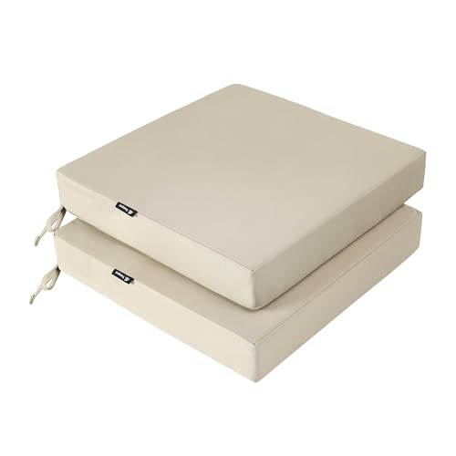 Favoyard Patio Chair Cushions 20 x 20 x 3 Inch Waterproof Outdoor Seat Cushions for Patio Furniture 3-Year Color Fastness Garden Sofa Couch Chair Pads with Handle & Adjustable Straps Set of 2, Beige