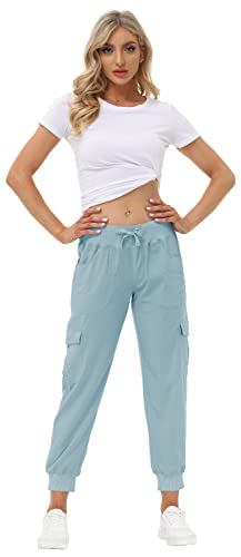 MoFiz Womens Lightweight Hiking Pants with Pockets Quick Dry Athletic Outdoor Summer Travel Casual Sweatpants Cargo Pant for Women Dusty Blue M