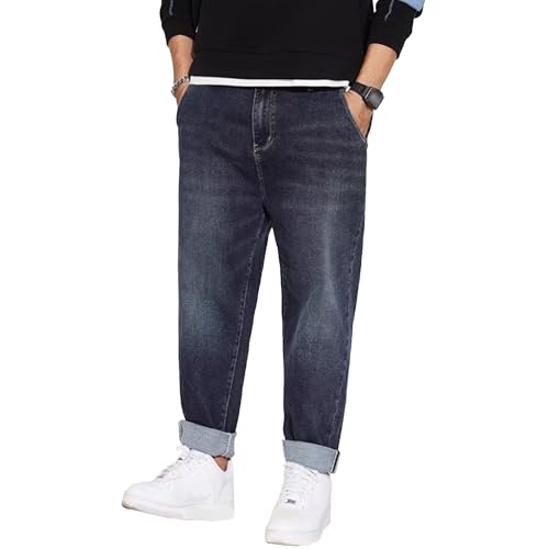 Men's Casual Plus Size Baggy Jeans Elastic Waist Wide Leg Loose Denim Pants Workwear Relaxed Trousers