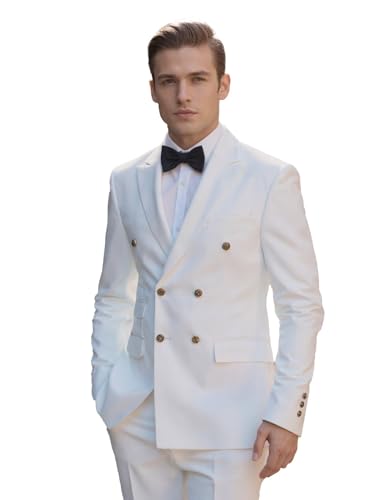Double Breasted Suit for Men Gold Button Trim for Prom Blazer Peak Lapel Jacket Pants Tuxedo Suit Set