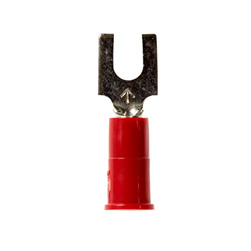 3M BFV18-8Q Vinyl-Insulated Butted Seam Block Fork Terminal, 8 Stud, 22-18 AWG, Red, 25 per Bag