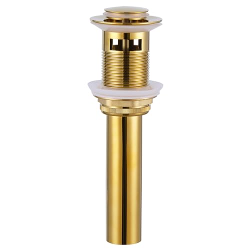 Angle Simple Sink Drain Stopper, Brass Bathroom Sink Stopper Replacement, Pop Up Drain with Overflow Hole, Gold