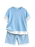 Lianpyxa Tween Boys Clothes Summer Letter Print Short Sleeve Top & Shorts Set 2-Piece Casual Outfit Size 7-14 Years Size 11 12