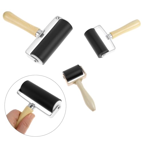 image for QWORK 4 Pack Rubber Brayer Rollers with Scraper - Includes 1.4