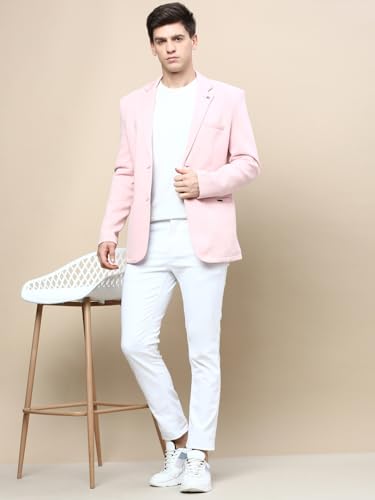 Image of SHOWOFFFF Men Solid Single Breasted Party Blazer | Notched Lapel Full Sleeves Cotton Blazer's for Mens | Slim Fit Regular Length Blazers for Men's