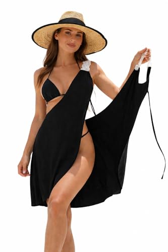 ZIRHYSTA Women’s Beach Cover Up Dress, One Shoulder Swimsuit Coverup with Side Slit, Lightweight Flowy Summer Beachwear for Vacation (L)