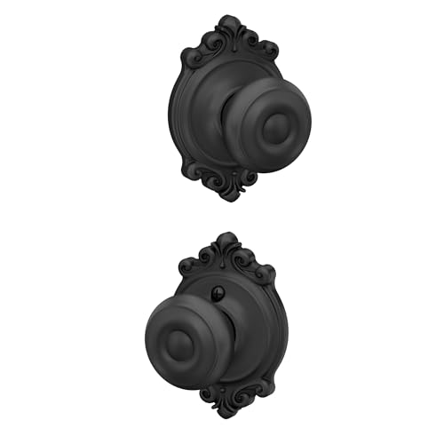 Image of Schlage F10 GEO 622 BRK Georgian Door Knob with Brookshire Trim, Hall & Closet Passage Lock, Matte Black