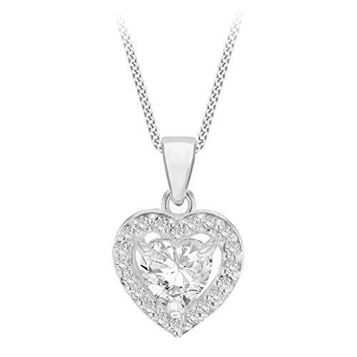 Pendentif coeur argent et zirconium blanc avec chaîne gourmette 46 cm à porter au quotidien
