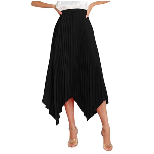 Pleated Skirts Women High Waisted Flowy Skirts Dressy Casual Skirts High Low Summer Skirt Asymmetrical Midi Skirts
