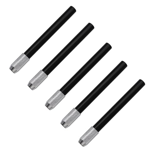 PTILSERY 5 Pcs Pencil Extenders Pencil Lengthener Color Aluminum Pen Lengthener Holder Pencil Lengthener Pencil Extender Holde, Black