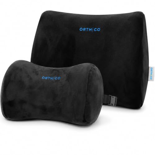 Image of Memory Foam Car Neck Pillow & Lumbar Support Combo | Ergonomic Car Headrest Neck Rest & Back Support Cushion for Driving, Office Chair & Travel | Black | Pack of 1