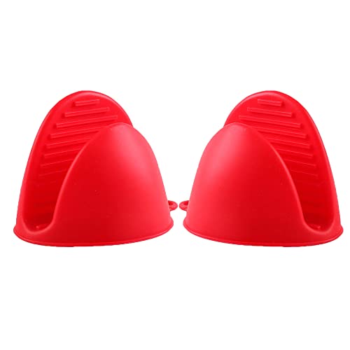 Silicone Pot Holders Set of 2 - Oven Mitts Heat Resistant, Silicone Potholders for Kitchen, Mini Oven Mitts Rubber Oven Glove, Thicken Pot Holders Kitchen Mittens Pinch Mitts, Cute Cooking, Red