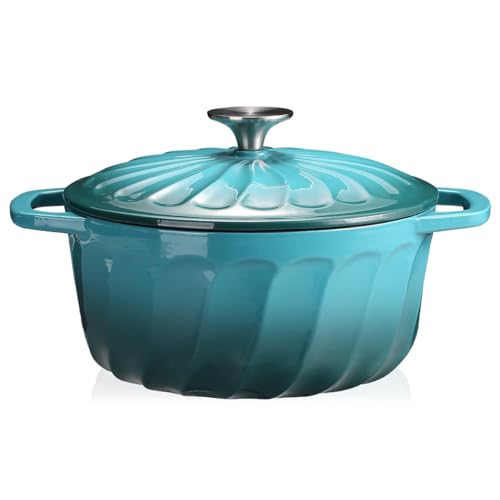 Enameled Cast Iron Dutch Oven with Lid, 3 QT Cast Iron Dutch Oven Pot, Heavy Duty Cast Iron Pot for for Bread Baking, Cook, Bake, Oven Safe across All Cooktops (BlueGreen,3 QT)