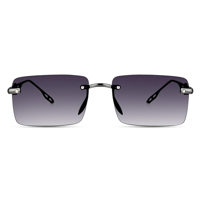 valwick Vintage Look Rimless Square Sunglasses, Metal Frame, Gold Temple Arms, Black Lenses, Unisex-picture-6