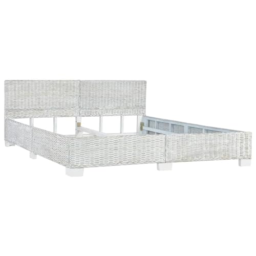 Iiaky Bed Frame without Mattress Grey Natural Rattan 180x200 cm Super King-Double Bed Bed Frame with Headboard,Under Bed Storage Space,for Adults/Teenagers,Easy Assembly