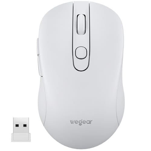Image of wegear USB Wireless Mouse for Laptop PC Mac, 2.4GHz Cordless Mouse with 6 Buttons, 5-Level Adjustable 4000 DPI, Ergonomic Portable Optical Computer Mice, 24-Month Battery Life -White