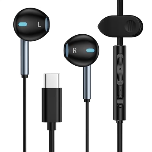 USB Type C �L���w�b�h�t�H�� iPhone 16E/16/16 Pro Max/16 Plus/15/iPad Pro Air 5/4�ASamsung S25 Ultra�C���z���A�}�C�N&�{�����[���R���g���[���t��HiFi�X�e���I�^�C�vC�C���z��