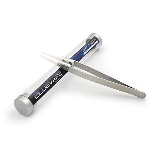 Stainless Steel Tweezers+Ceramic Header, DIY Multi-functional Heat&Acid Resistant, Anti-static, for Electronics, Craft, Jewelry Making, Laboratory Work, Soldering. (White   Silver)