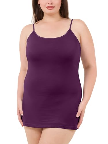 Image of Long Cotton Camisole Tank Tops for Women | Basic Braless Layering Tops with Adjustable Spaghetti Straps