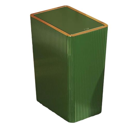 Papelera Estrecha para Baño con Tapa, Diseño Sencillo, Contenedor de Basura Tipo para Entrada O Dormitorio, 15L Verde, Individual