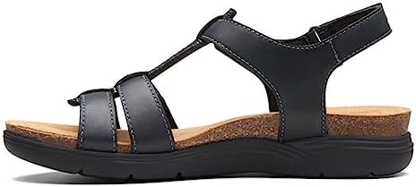 Clarks Women's April Cove Flat Sandal, Black Leather, 9.5 Wide | Image 4
