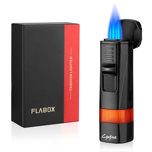 Lighter Torch with Punch Stand Rest on Top Windproof Triple Jet Refillable Scorch Lighters Black