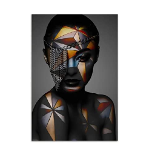 Toile Maquillage Africain Noir Géométrique Grand Format 70x100