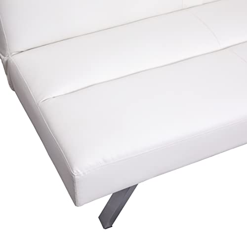 Naomi Home Futon Sofa Bed Faux Leather Futon Couch Modern Convertible Folding Sofa Bed Couch With Chrome Legs, Reclining Mini Couch, Leather Futon Small Couch For Bedroom Living Room, White #TOP3