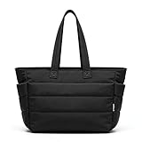 bagasin Bolso de Mano para Mujer, Shopper Bandolera Grande con Compartimentos y Cremallera, Bolso de Ordenador para Trabajo, Viajes, Deporte, Verano (Negro)