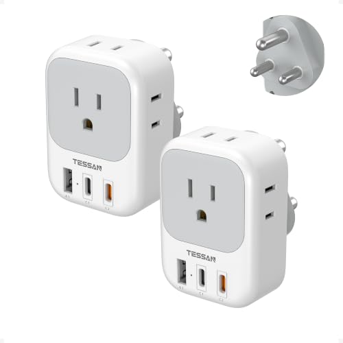 TESSAN South Africa Plug Adapters Type M Adapter for South Africa with 4 Outlets 3 USB (2 USB-C) Travel Power Adaptor for US to Namibia Botswana Nepal Mozambique Sri Lanka Eswatini Lesotho 2 Pack